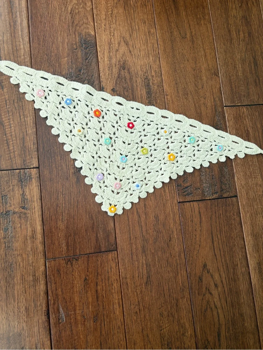 Handmade Cream Crochet Bandana with Multicolor Flower Accents